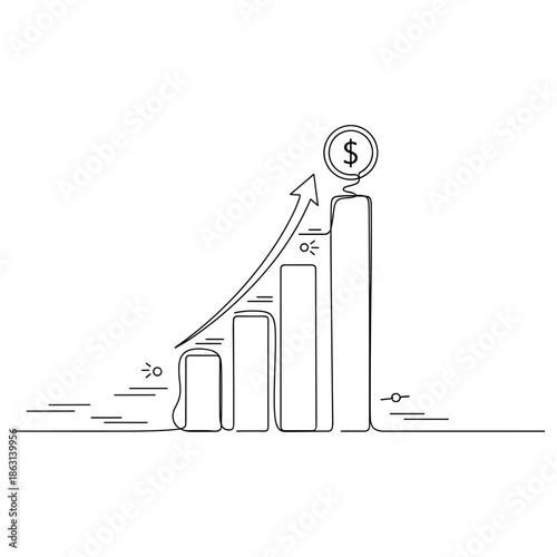 Minimalist growth chart with dollar sign and upward arrow, no editable stroke