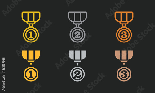 Podium Medal Icons Pack – Gold Silver Bronze 1st 2nd 3rd Round Ribbon Variants