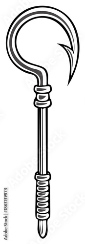 Stylized Metal Fishing Hook and Pole