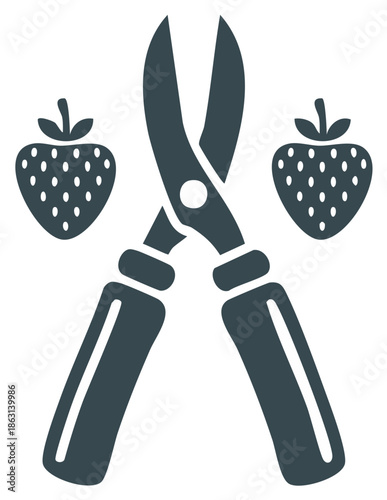 Illustration of Garden Clippers and Strawberries Simple Icon Agriculture Tool