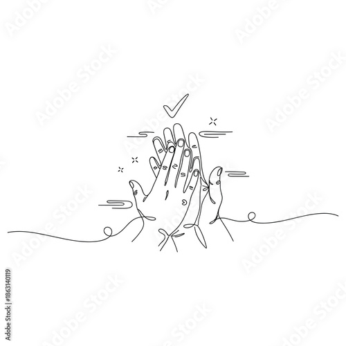 Continuous line art of applauding hands celebrating success, no editable stroke