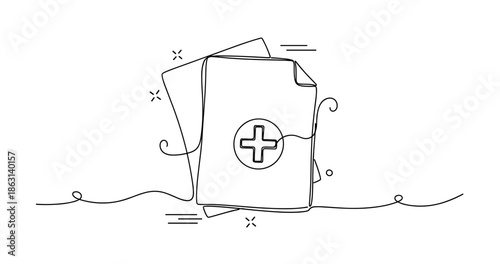 Minimalistic medical document illustration with healthcare symbol, no editable stroke