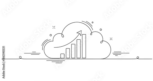 Cloud computing concept with growing bar graph vector illustration, no editable stroke