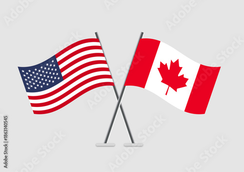 United States and Canada vector flags in aesthetic crossed vector format