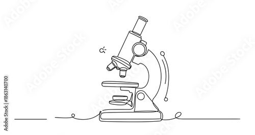 Continuous line drawing of a microscope - minimalist scientific equipment illustration, no editable stroke