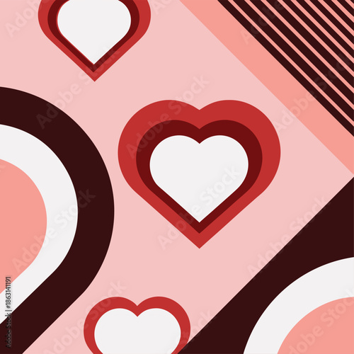 Valentine Heart Romantic Frame Border Flat Vector Illustration