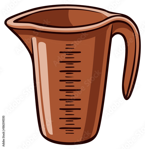 Illustrated kitchen measuring cup with handle and volume markings for cooking and baking