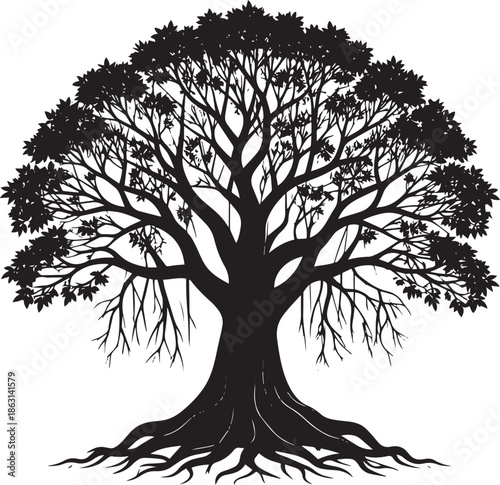  Elegant Banyan Tree Silhouette Vector Illustration