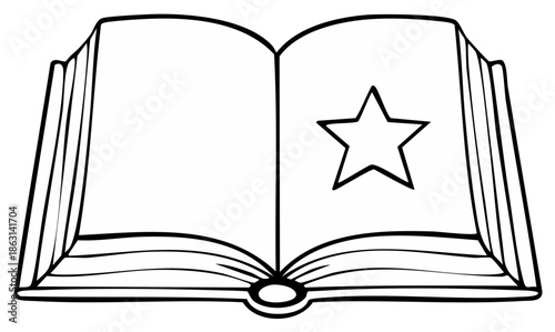 Open book with star symbol inside sketch illustration