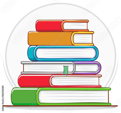 Colorful stack of various educational books illustration for learning and knowledge concept