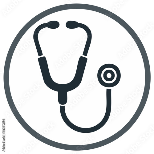 Medical Stethoscope Icon Inside Circle for Health Consultation, Checkup Tool Symbol, Vector Illustration for Clinic Healthcare Services