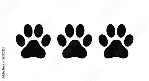 Vector set of three black animal paw print icons featuring claw marks and pads isolated on white background for pet and wildlife design.