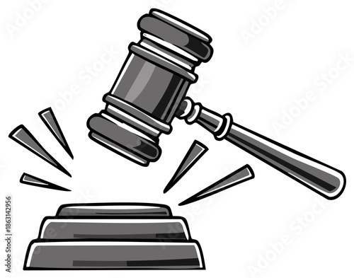 Illustration of Gavel Striking Sound Block for Judgement or Auctioneer Process