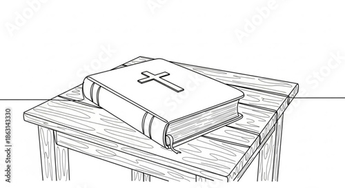 Holy Bible resting on wooden table with simple design  