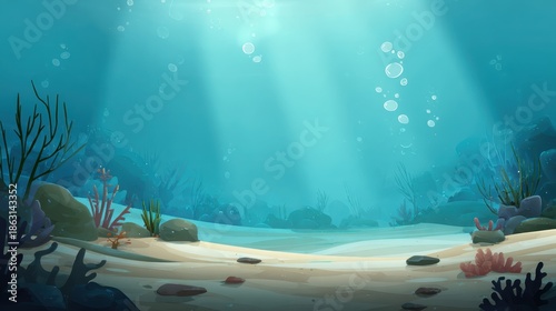 Undersea adventure 2d background of sandy seafloor and coral silhouettes