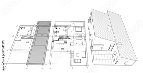 house architecture plan 3d illustration	
