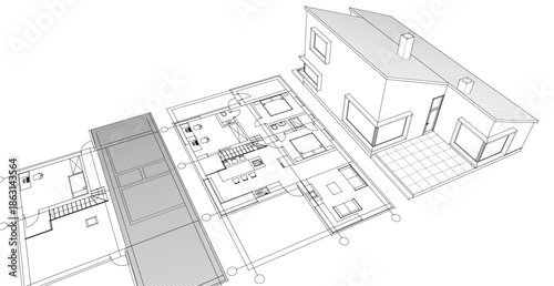 house architecture plan 3d illustration	
