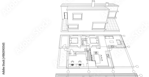 house architecture plan 3d illustration	
