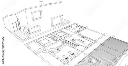 house architecture plan 3d illustration	
