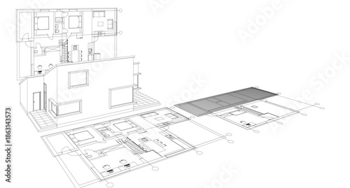 house architecture plan 3d illustration	
