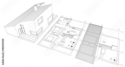 house architecture plan 3d illustration	
