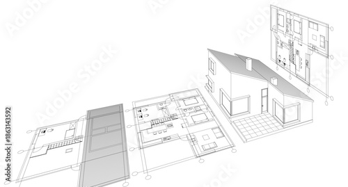 house architecture plan 3d illustration	
