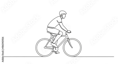 Man riding a bicycle in line art style on simple background  