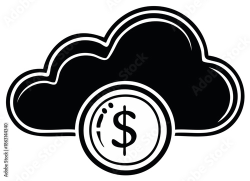Cloud with dollar coin illustration symbolizing financial technology and online money concepts