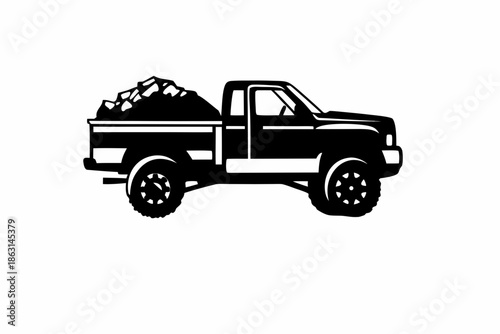 pickup truck with load silhouette illustration for transport and logistics design