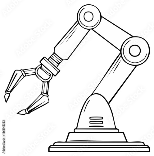 Industrial robotic arm with claw gripper for automated manufacturing and assembly lines