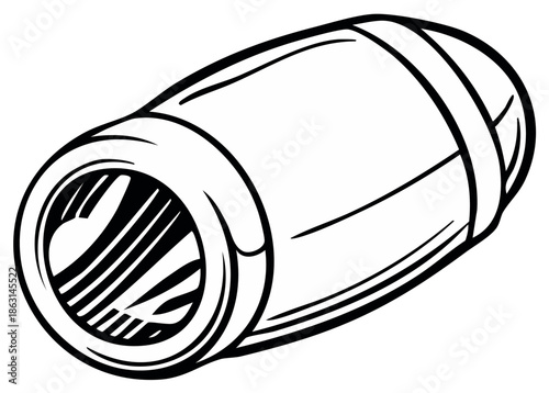 Cartoon-style bullet or cartridge illustration with lines