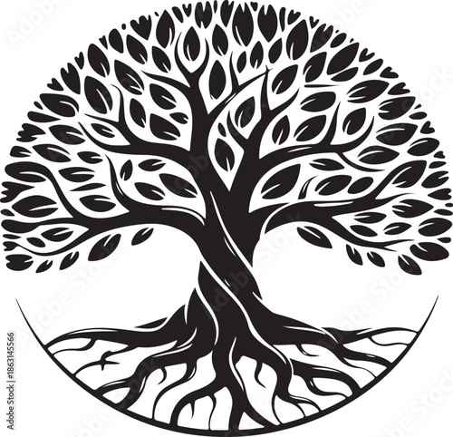 Tree of Life Emblem: A stylized emblem of the Tree of Life, its roots firmly grounded, branches reaching towards the sky, symbolizing growth, connection.