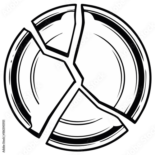 Broken ceramic plate shattered into multiple pieces illustrating damage and fragility