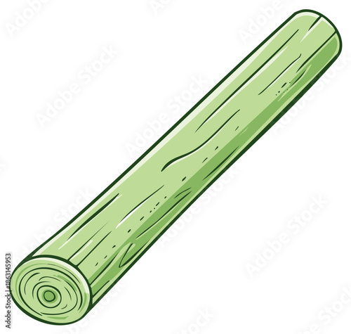Cartoon Drawing of Fresh Leek Vegetable Featuring Detailed Texture and Shading Against White Background