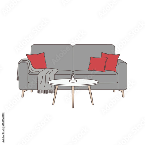 red sofa and a table