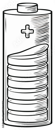 Hand drawn battery with a cutaway view of stacked cells vector illustration