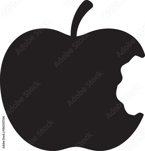 Minimalist black apple silhouette with bite mark