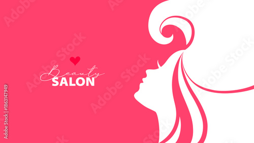 Female silhouette with flowing hair banner. Beauty salon, branding, packaging, social post, spa wellness, fashion boutique, perfume, wedding, makeup, magazine concept. Vector illustration.