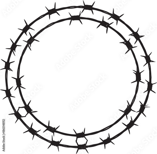  Line Art Barbed Wire Round Frame Icon Vector