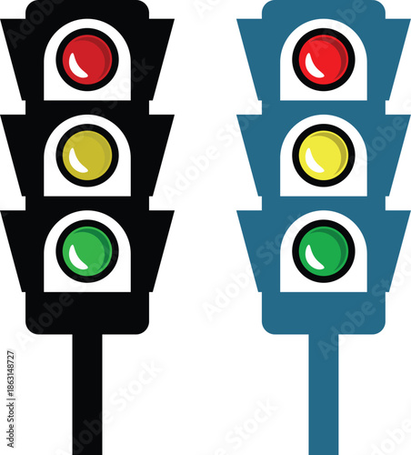 Traffic light icon set with simple and modern design.Vector icons on white background. Red green and yellow signal.