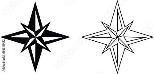 Set of compass navigation icons, collection of direction and orientation symbols, group of flat line vector illustrations, add compass rose, bearing, route, travel guide, black icon