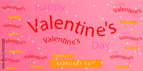 Happy Valentine’s Day Pink Background with Sparkling Stars and Romantic Text for February 14 Celebration