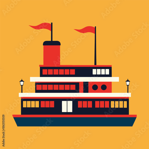 Victorian era ferryboat illustration with vintage river travel theme for history decor Vector illustration