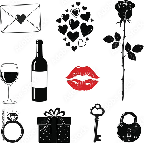 PValentine's day symbols and icons collectionrint