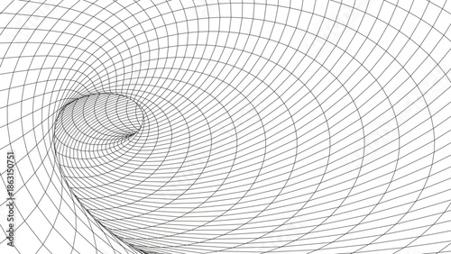 Abstract 3D tunnel. Vector wormhole. Path from grid.