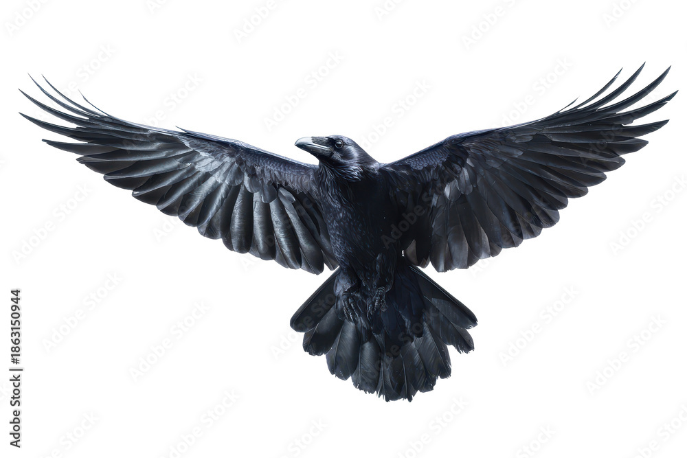 Fototapeta premium Bird in mid-flight shows wings spread wide against plain background during daylight hours