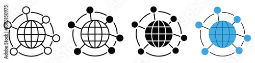 Diverse collection of global network connection icons illustrating worldwide digital communication, internet infrastructure, and interconnected technology concepts for modern design