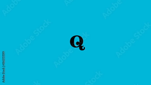 Black Letter Q on a Vibrant Turquoise Blue Background - Elegant Uppercase Serif Alphabet Character for Graphic Design