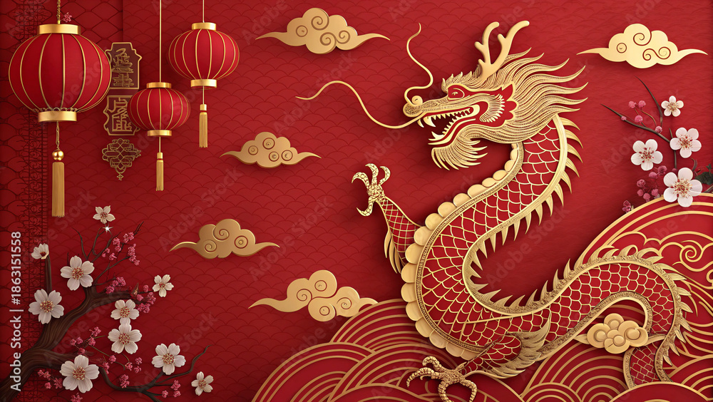 Obraz premium Golden Dragon Circular Ornament (Chinese New Year)