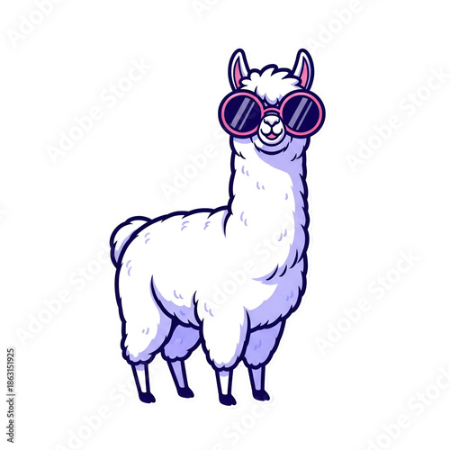 Cartoon Llama with Sunglasses Standing